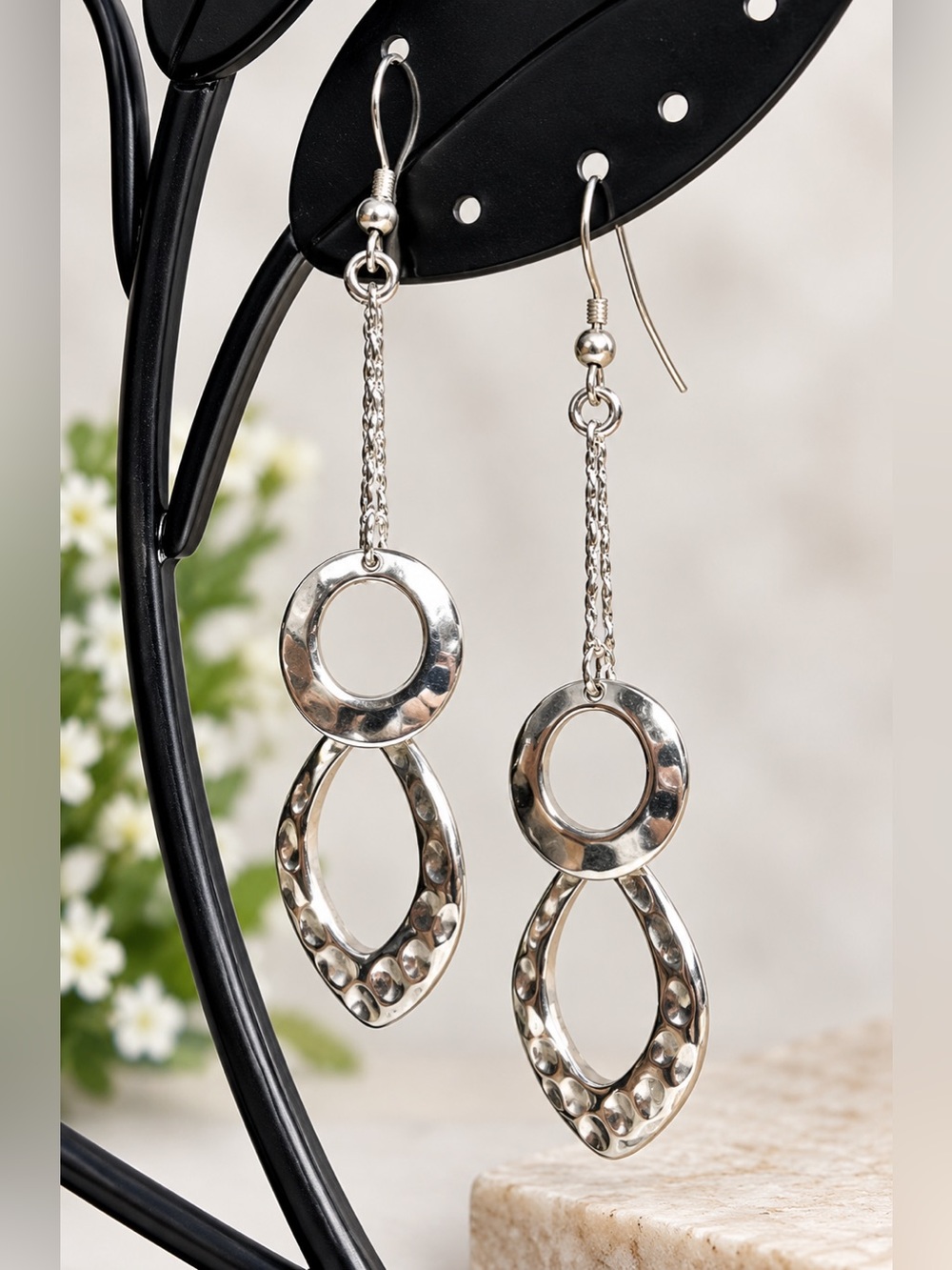 Lia Sophia Silver Tone Double dangle Drop Earrings 2.5”